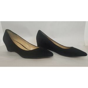 Talbots Black Wedge Dress Shoes 7N Heel Suede Slip On Pointed Toe Leather
